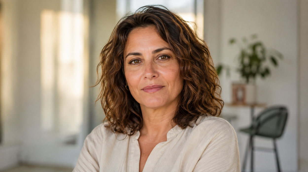Mujer adulta con expresión serena y de confianza en un entorno luminoso. Imagen ilustrativa.