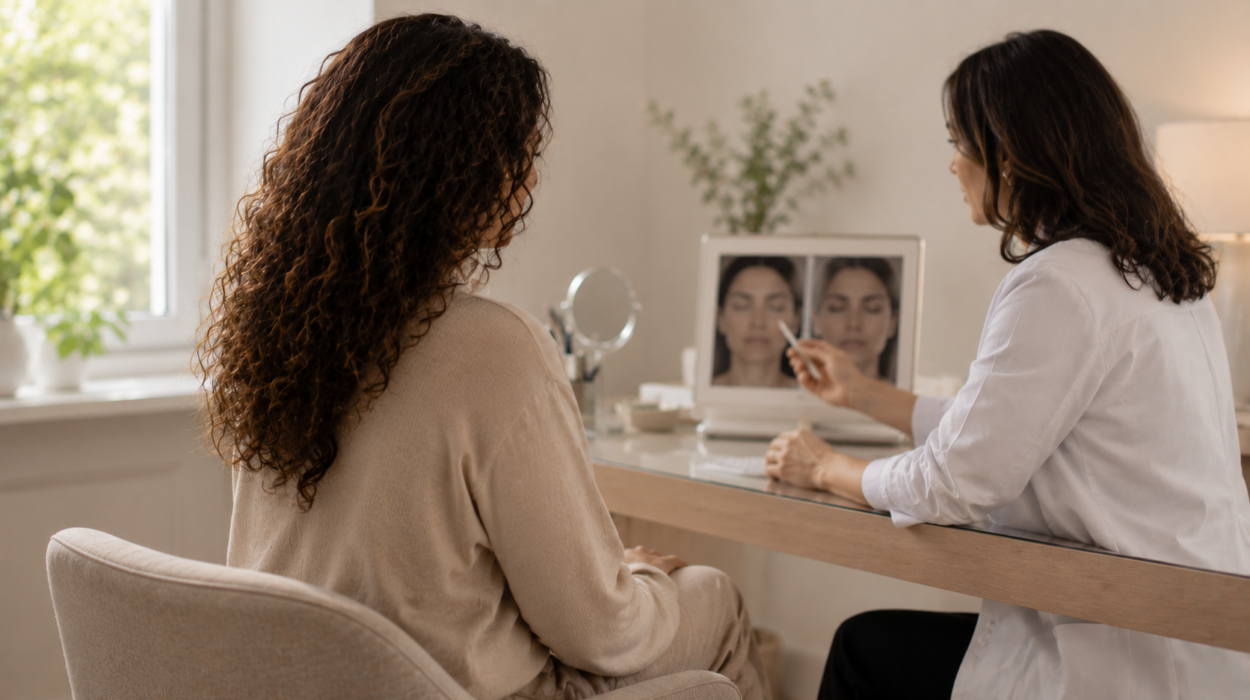 Retrato sereno de una mujer madura con la mirada tranquila en un interior cálido. Imagen ilustrativa
